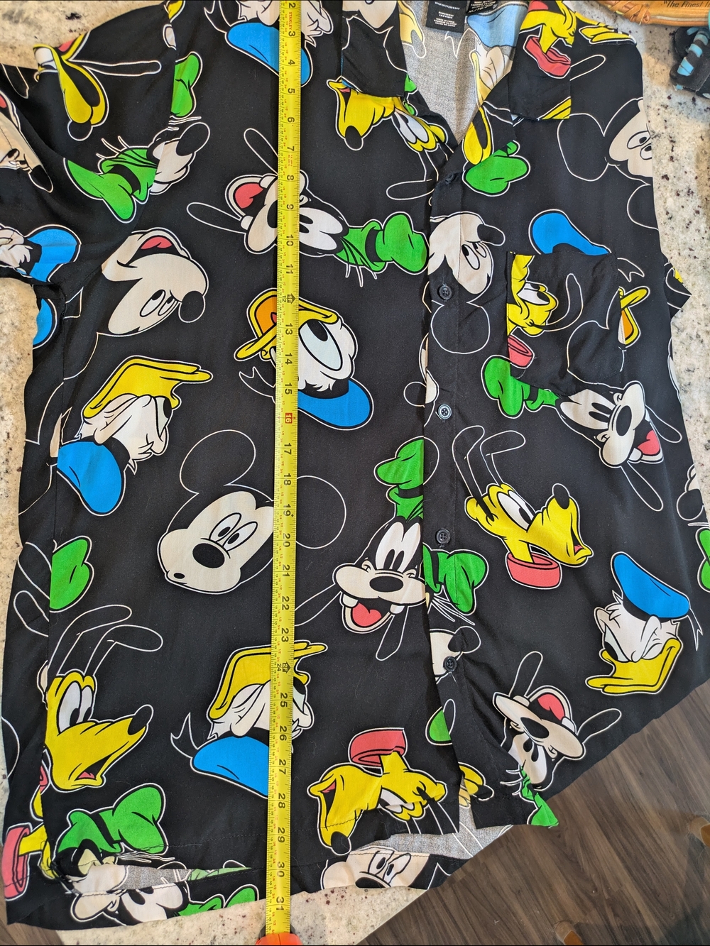 Disney All Over Print Shirt XL Mickey Goofy Pluto Donald Button Up Black - Picture 6 of 8